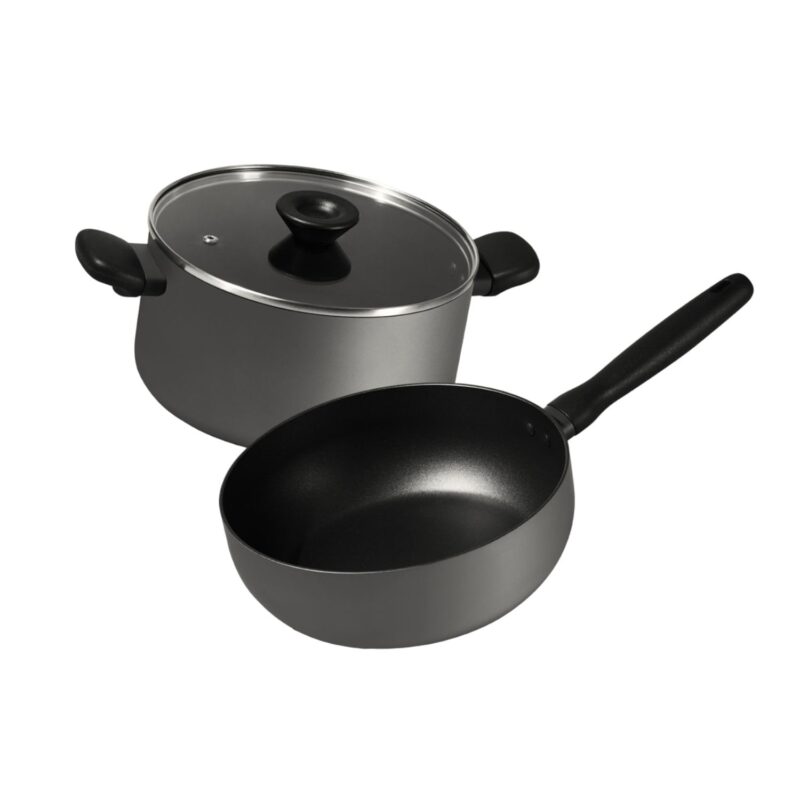 Meyer Bauhaus Aluminum Nonstick Casserole + Saucier Cookware Set with Interchangeable Lid | Non Stick Cookware Set | Cooking Set for Kitchen | Induction Cookware, 24cm, Grey