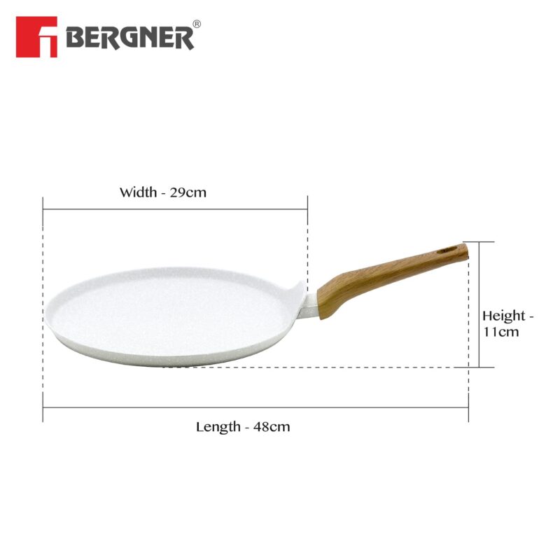 BERGNER Naturally Forged Aluminum 28cm Pancake Pan/Dosa Tawa with Marble Non-Stick Coating, Scratch Resistant and Durable, Soft Touch Handle, Easy to Clean - Induction Bottom, Free Non-Woven Trivet - Image 3