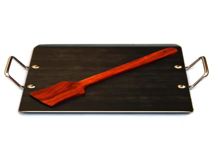 PRINA E-SHOP Iron Flat Square Design Raised Edge Induction Comfortable Tawa with Handle for Dosa/Roti/Chappati/Pathri/Gas & Induction-Friendly Dosa Kallu (Black_12inch x 12.2inch)