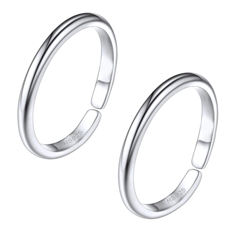 HighSpark Single Line Silver Toe Rings for Women | 92.5 Sterling Silver Hypoallergenic Adjustable Toe Rings | Minimal & Elegant Designs - Single Line- 1 Pair