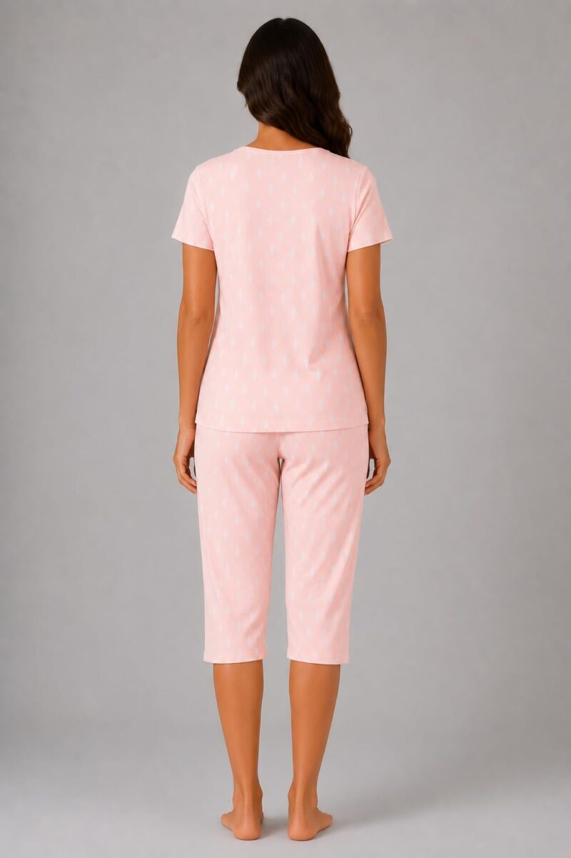Evolove & Venus Pure Double Cloth Night Suit Set for Women | Printed Short Sleeve Sleep Top & Capri Pajama Set | Comfortable Nightwear Loungewear & Sleepwear Set | Light Peach XX-Large - Image 2