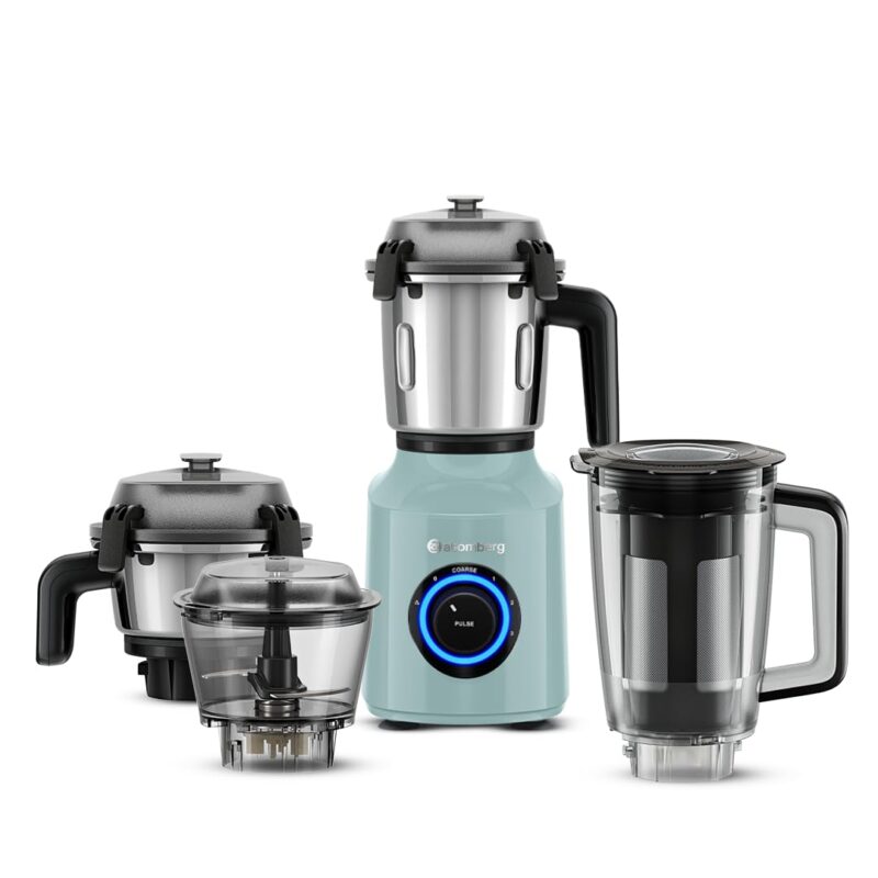 Atomberg Zenova Fresh Juicer Mixer Grinder For Kitchen | Smart BLDC Motor | Grinds Like 1000 Watt | Coarse Mode for Silbatta Texture | 4 Jar With Chopper | Coconut Milk Maker | Hands-Free | Misty Teal