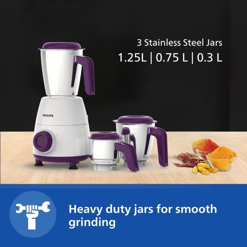 PHILIPS HL7505 500W Mixer Grinder (White and Purple) - Image 5