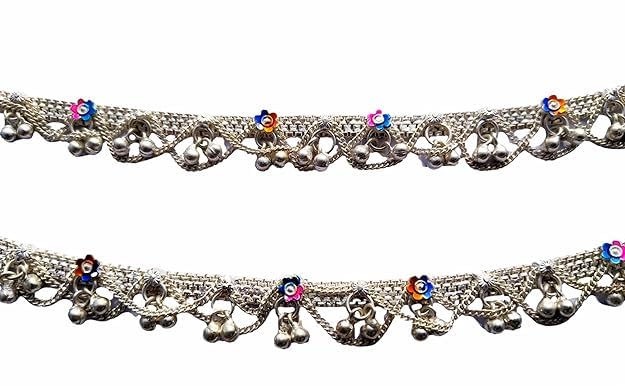 Silver Plated & Brass Stylish Thin Size Anklets Kolusu Payal Ghungroo for Women - Image 3
