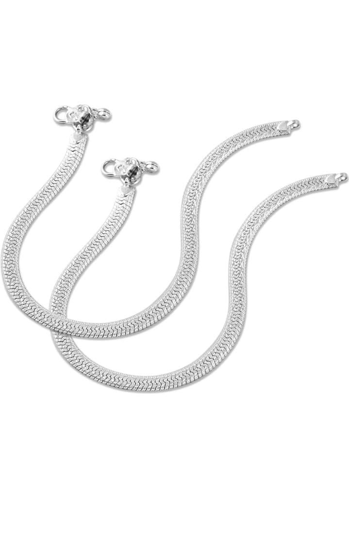 T TRENDY MART Snake Chain Anklets, Traditional Design Payal for Women and Girls, Fashion Jewellery, 2 Pieces Set silver color - Image 2