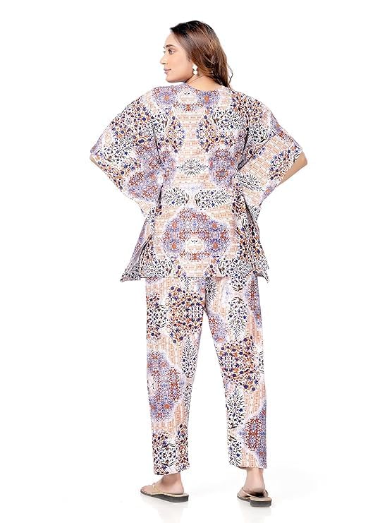 YUKATA Elegant Cotton Kaftan Nightwear for Women – Soft & Breathable Sleepwear | Loose-Fit Lounge Pajama Set with Pockets (Free Size) (Rani, Free Size) - Image 2