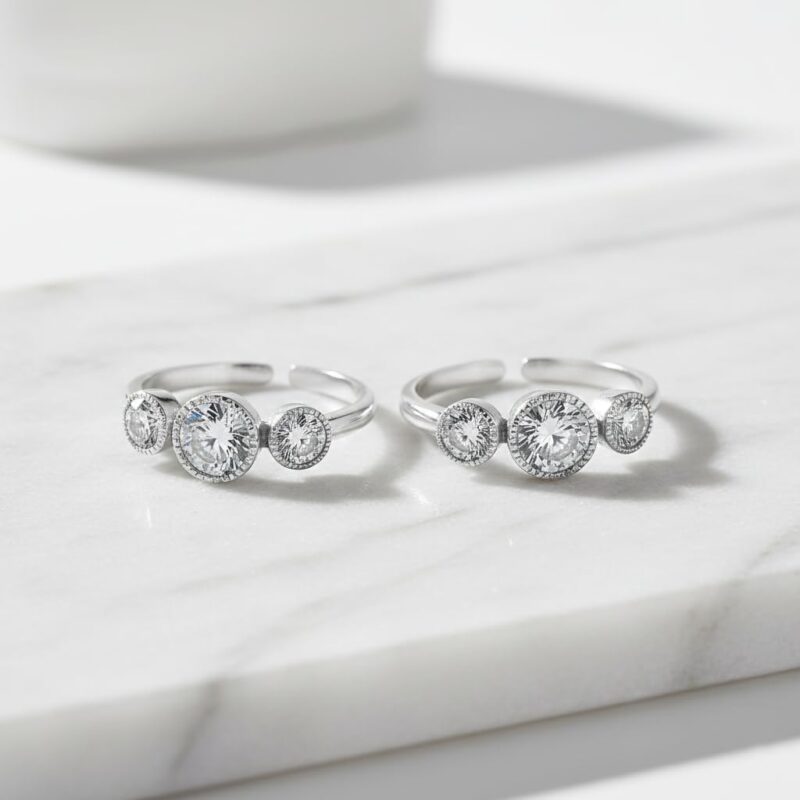 Parnika 925 Sterling Silver Toe Rings for Women | Adjustable Chandi Bichiya with CZ | Pure 92.5 Sterling Silver Leg Finger Rings | Everyday Wear | Certificate of Authenticity (3 CZ) - Image 2
