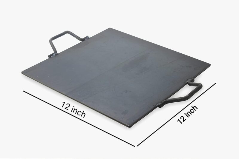 PRINA E-SHOP Iron Flat Square Design Induction Comfortable Tawa with Double Side Handle with Turner for Dosa/Roti/Chappati/Gas & Induction-Friendly Dosa Kallu (Black_12inch x 12inch) - Image 4