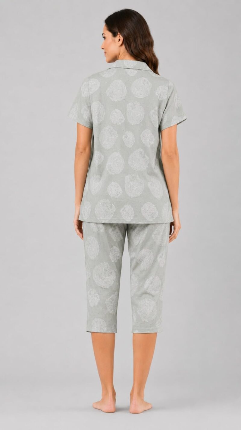 Evolove & Venus Pure Dobby Fabric Night Suit Set for Women | Printed Short Sleeve Sleep Top & Capri Pajama Set | Comfortable Nightwear Loungewear & Sleepwear Set | Light Green Large - Image 2