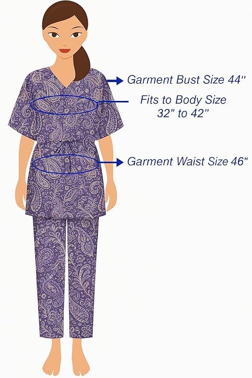 YIJIU Women’s 100% Cotton Printed Kaftan & Pyjama Set – 2-Pack Soft Cotton Loungewear Co-ord for Women, Free Size Nightwear with Pockets, Breathable & Comfortable Sleepwear (Green,Rani, Free Size) - Image 2
