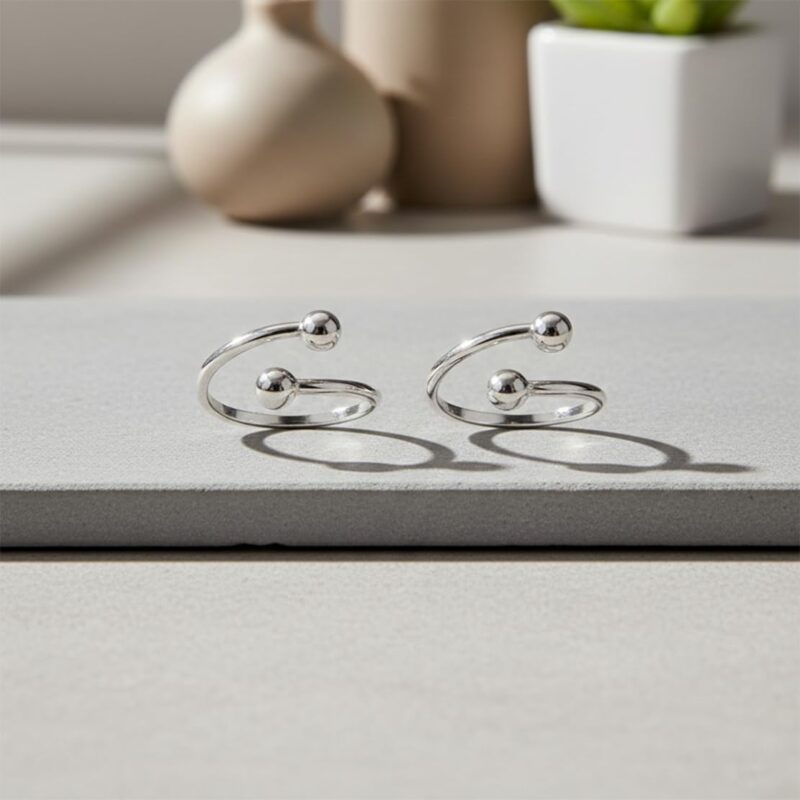 Parnika 925 Top Openable Hallmark Silver Toe Rings in Pure 92.5 Sterling Silver for Women (Minimalist Balls) - Image 3