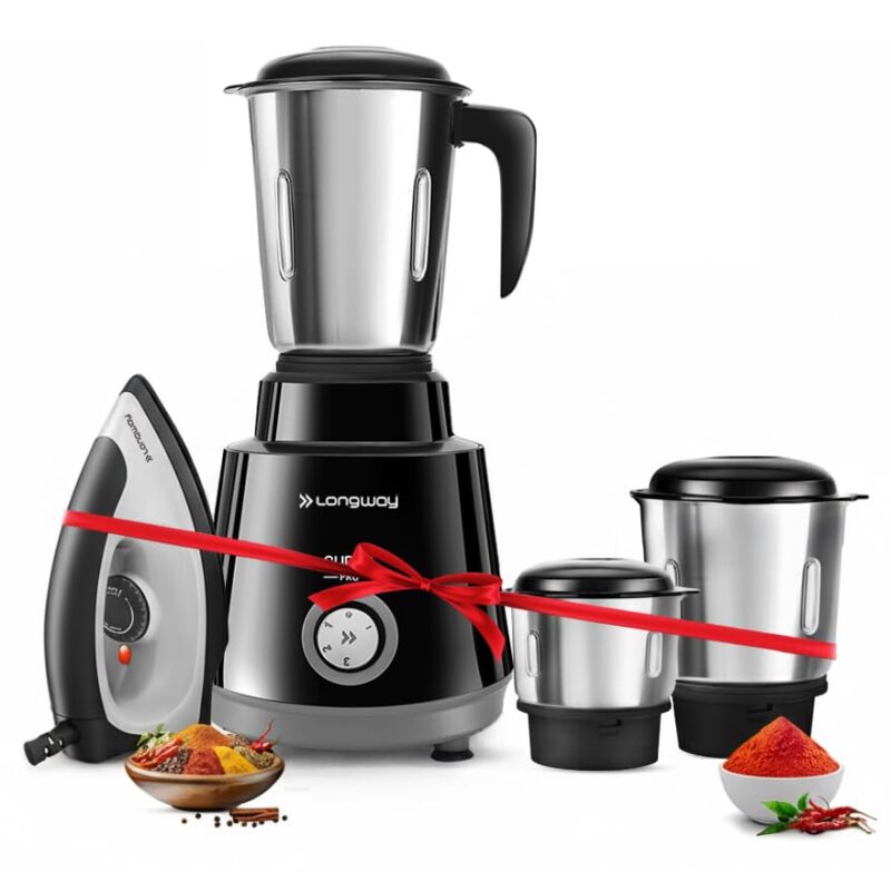 Longway Super Pro Mixer Grinder | 500 Watt Powerful Motor for Grinding, Mixing, Juicing | 2 Years Warranty (Black & Gray)
