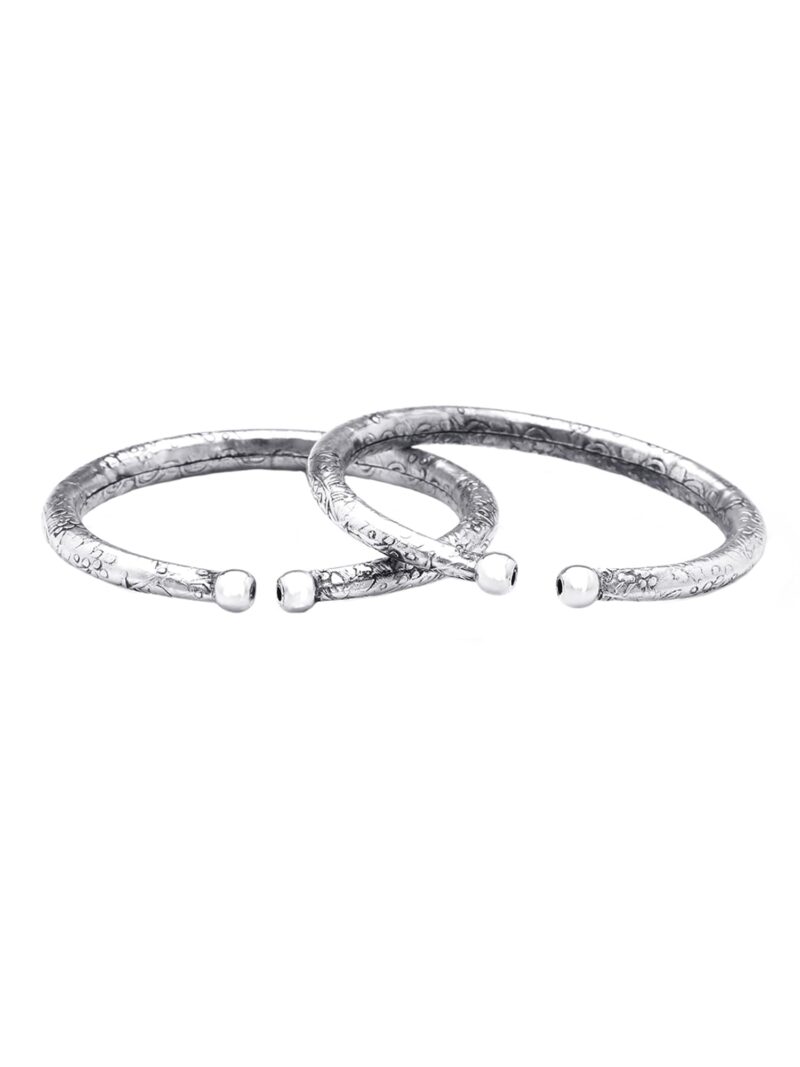 Yellow Chimes Oxidised Kada Anklets for Women Silver Oxidised Traditional Tribal kada Anklets Payal for Women and Girls - Image 6