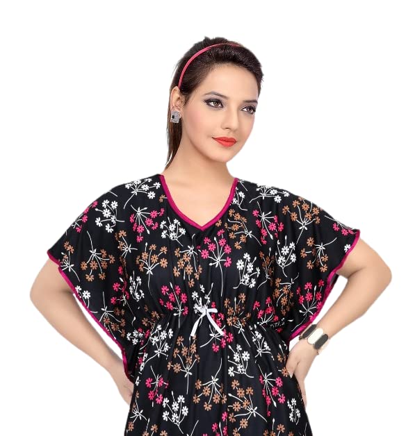 G4Girl Women Satin Maxi Kaftan Nighty Gown (Free Size, Black) (Free Size, Black A) - Image 2