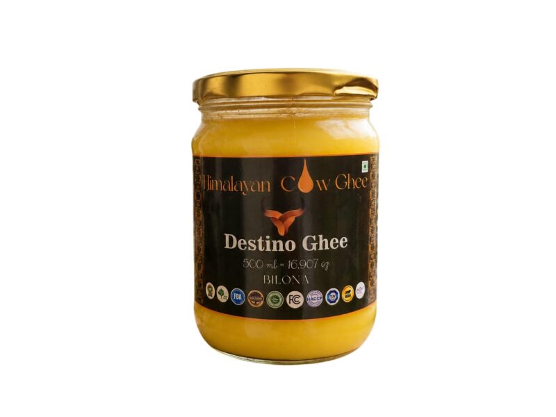 Destino Darjeeling A2 Cow Ghee Glass Bottle 500ml | Traditional Bilona Method Cow Ghee | Organic, Healthy Cow Ghee | Neem Wood Spoon