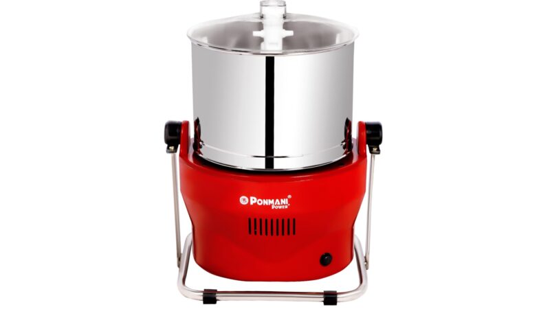 Ponmani Power Plus - 3 litres Tilting Wet Grinder | Red | 225W, 100% Copper Motor | Fast Grinding (10-20Min) | Suitable for Chocolate & Nuts Grinding
