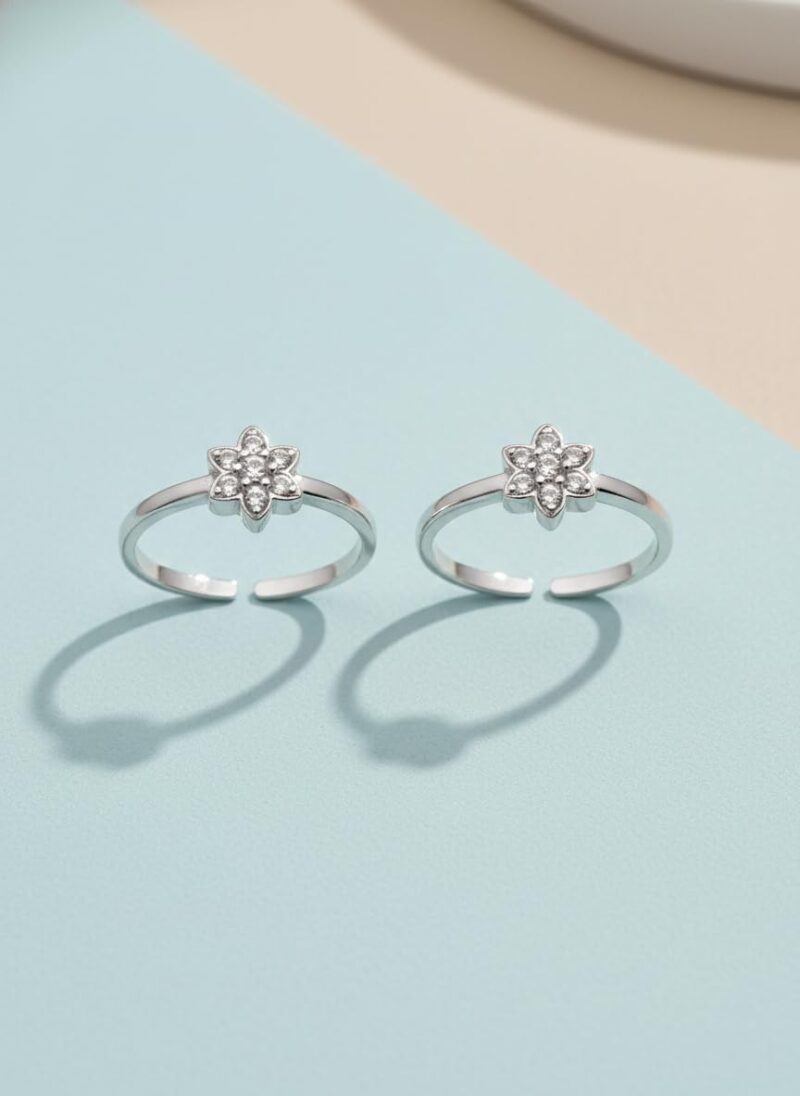 Parnika 925 Sterling Silver Floral Design Adjustable Toe Ring with Cubic Zirconia for Women - Image 6
