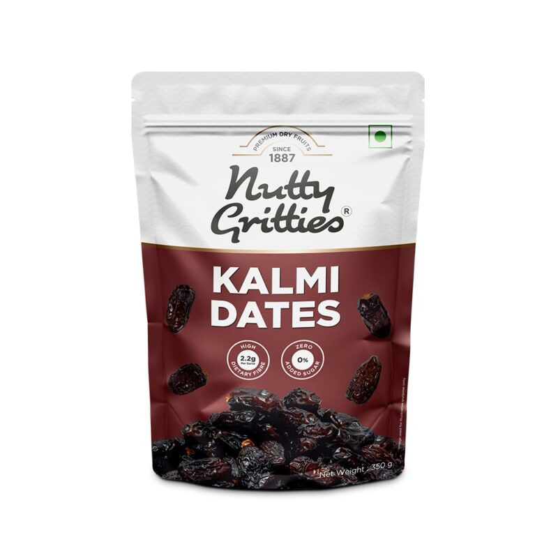 Nutty Gritties Premium Kalmi Dates- 350g | Juicy & Delicious Khajoor, Khajur | No artificial colours | Naturally Sweet | Instant Energy | Resealable Pouch,