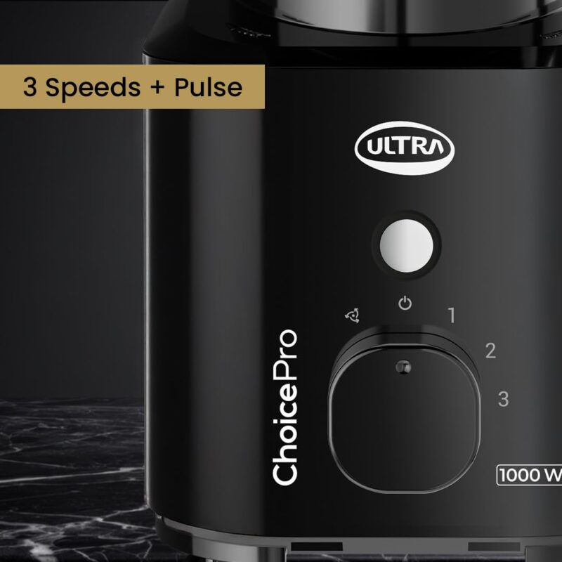 Ultra Choice Pro Mixer Grinder, Fast & Heavy-Duty 1000W, 3 SS Jars - Black - Image 8