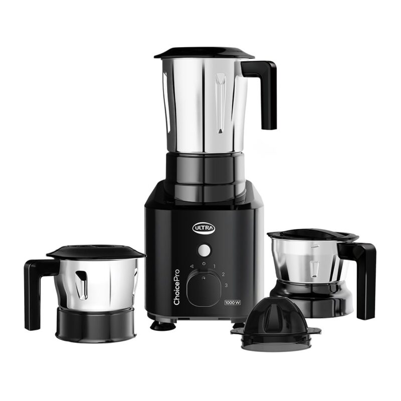 Ultra Choice Pro Mixer Grinder, Fast & Heavy-Duty 1000W, 3 SS Jars - Black