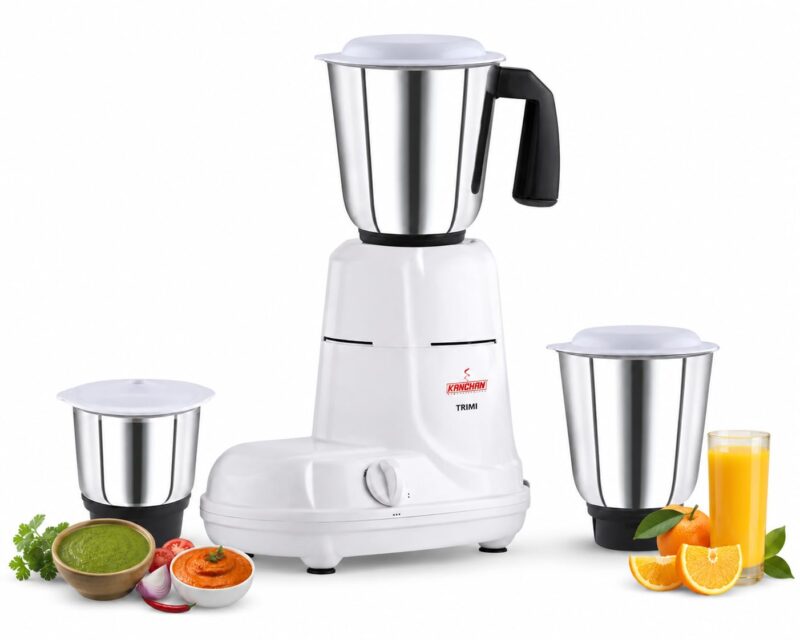 Kanchan Trimi Mixer Grinder 650 Watt with 3 Stainless Steel Jars - Mixer Grinder for Kitchen - Wet and Dry Grinding Powerful Motor with Highly Efficient SS Blades, ISI Certified with 2 Year Warranty