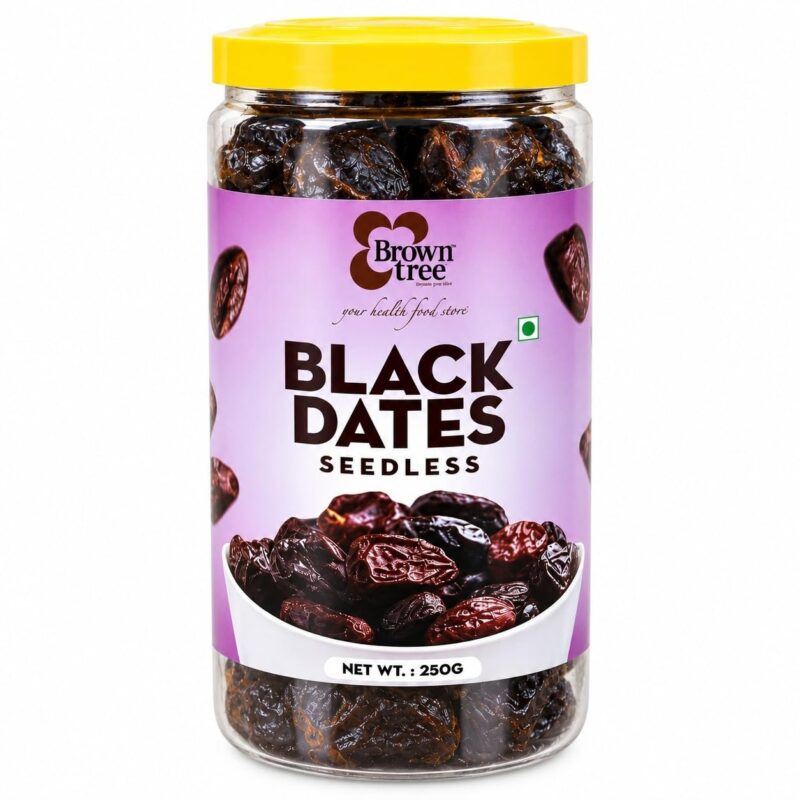 Browntree Black Dates Seedless- 250g | Juicy & Delicious Khajoor| Premium Dates | Rich in Fibre Energy Food | Soft Fresh Dates Snack | No Added Sugar | Natural Vegan Gluten Free