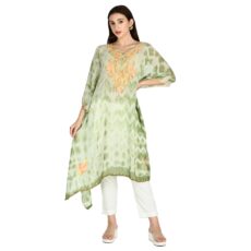 TVAREETAZ Women Kashmiri Shibori Georgette Kaftan, Printed Pattern, Lightweight Fabric, Free Size, Relaxed Fit (TAZ109) Multicolour