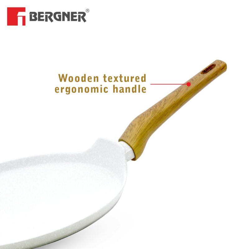 BERGNER Naturally Forged Aluminum 28cm Pancake Pan/Dosa Tawa with Marble Non-Stick Coating, Scratch Resistant and Durable, Soft Touch Handle, Easy to Clean - Induction Bottom, Free Non-Woven Trivet - Image 6