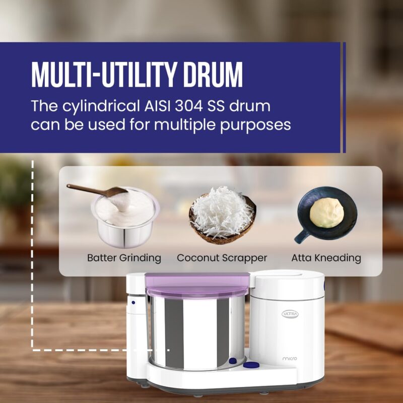 Ultra Micro 1.75 Ltr Table Top Wet Grinder with 85W & Conical Grinding Stones - Image 5