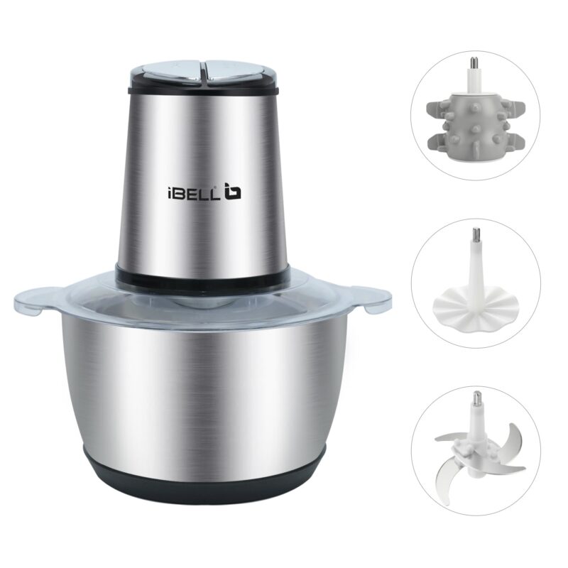 IBELL MT200SPRO Electric Chopper with 2-Yr Warranty, 700W Powerful Motor, 2L SS Bowl, Multipurpose Food Processor for Meat, Vegetables, Fruits & Nuts, with Garlic Peeler & Egg Whisker (Silver). - Image 4