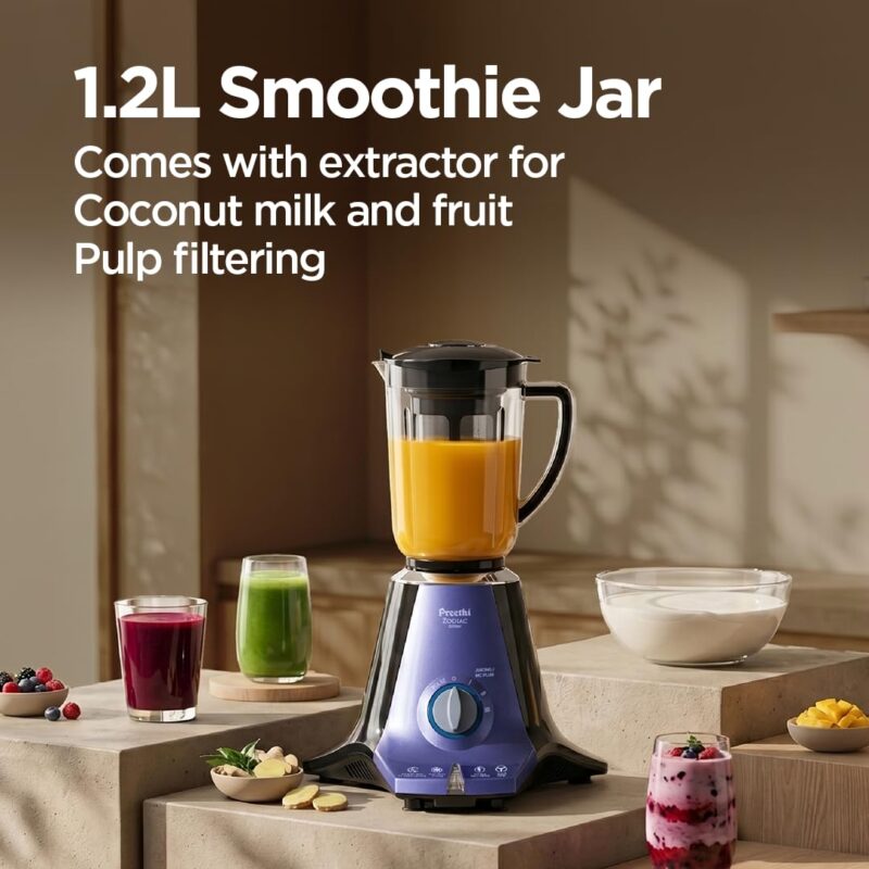 Preethi Zodiac Glitter 750W Mixer Grinder, 5 Jars, Food Processor & Juicer - Image 5