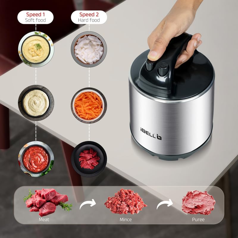 IBELL MT600SM Electric Chopper, 2-Yr Warranty, 6 Litre Stainless Steel Bowl, 1800W, Multi Purpose for Cutting Slicing Meat, Vegetables, Nuts & Fruits (Silver) - Image 4