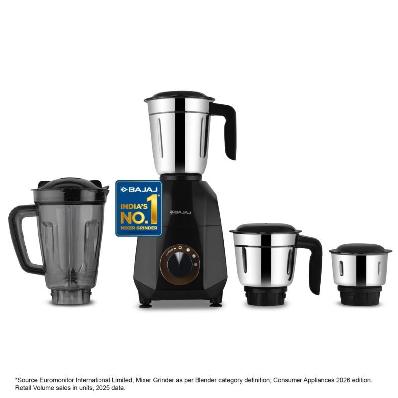 Bajaj Rex Dlx Ninja Series 4 Jar 750W Mixer Grinder | DuraCut Blades | 4 Stainless Steel Mixer Jars | Dry & Wet Grinding | 2 Yrs Warranty 【Black/Brown】 - Image 2