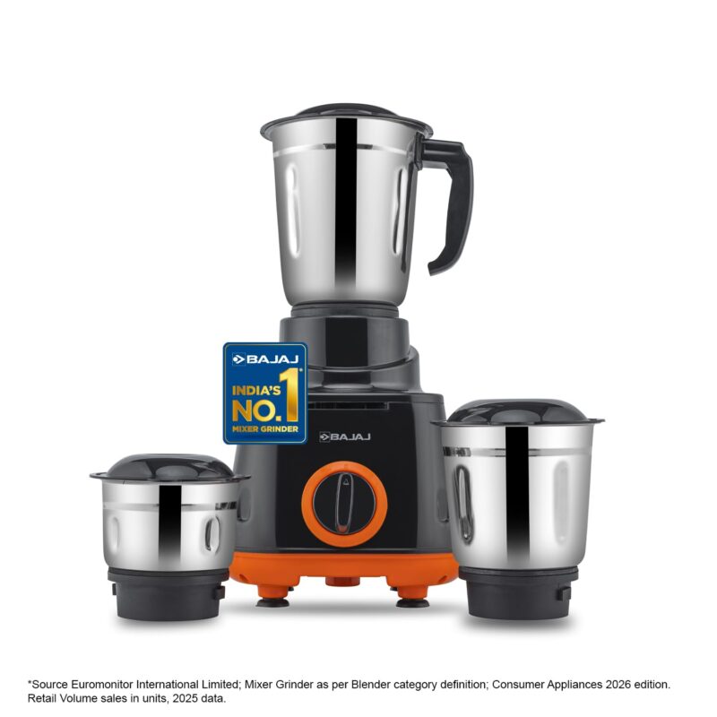 Bajaj Rex 500W Mixer Grinder | 3 Stainless Steel Jars with Multifunctional Blades | Nutri-Pro Feature for Efficient Grinding & Blending | Adjustable Speed Control | 1 Year Warranty | Black & Orange - Image 2