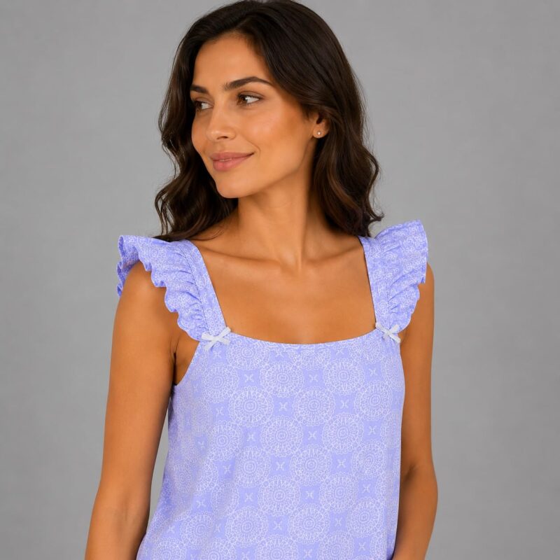 Evolove & Venus Pure Double Cloth Night Suit Set for Women | Printed Short Sleeve Sleep Top & Capri Pajama Set | Comfortable Nightwear Loungewear & Sleepwear Set | Purple Medium - Image 4