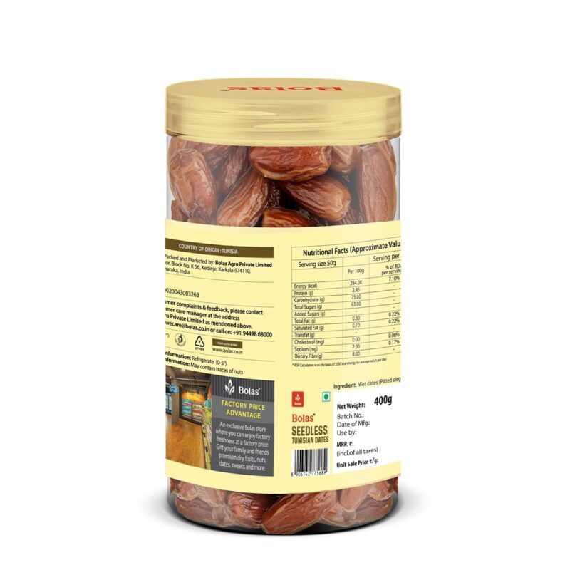 Bolas Seedless Tunisian Dates 400g | Khajur/Khajoor | Naturally Sweet | No Added Sugar | No Preservatives | Rich in Fibre & Vitamins | Healthy Snack - Image 9