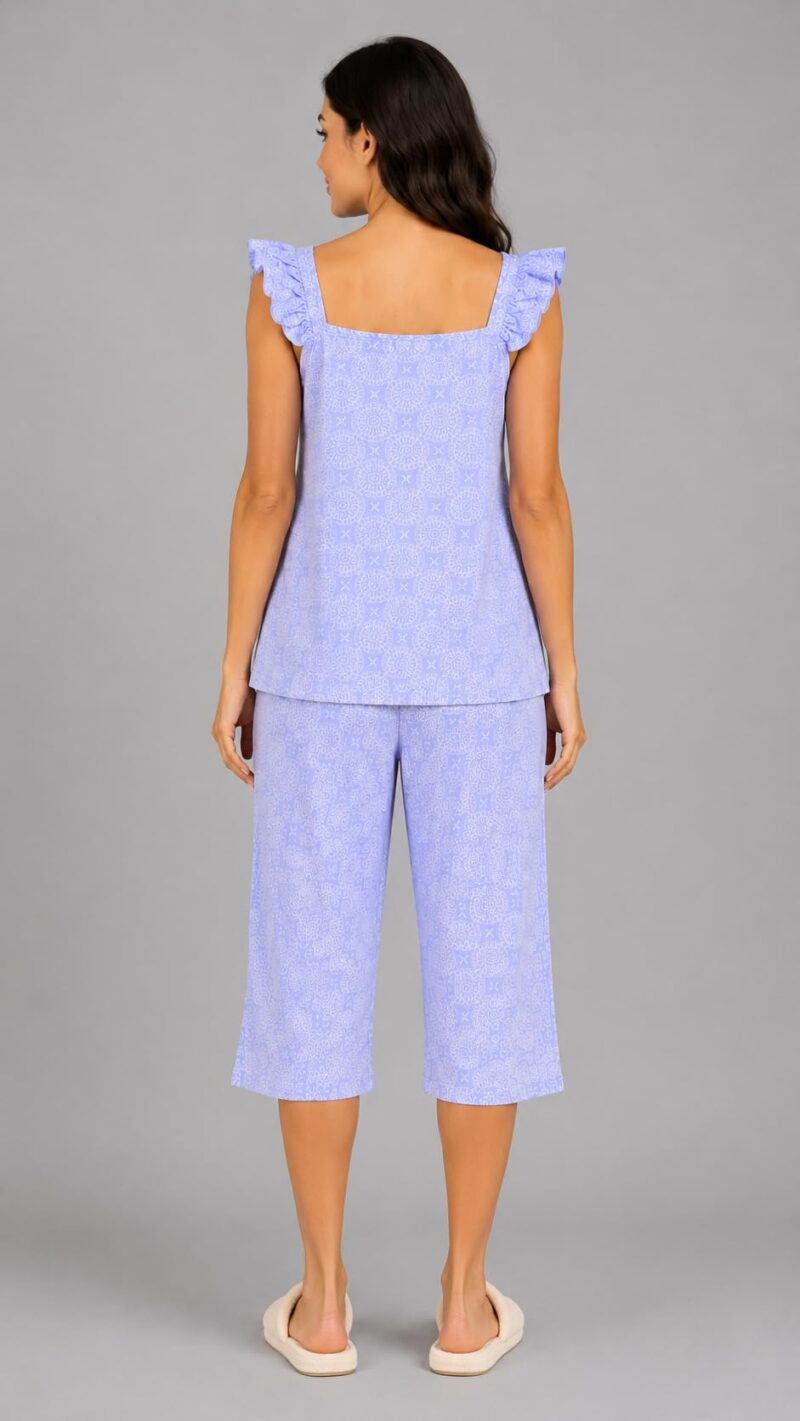 Evolove & Venus Pure Double Cloth Night Suit Set for Women | Printed Short Sleeve Sleep Top & Capri Pajama Set | Comfortable Nightwear Loungewear & Sleepwear Set | Purple Medium - Image 2