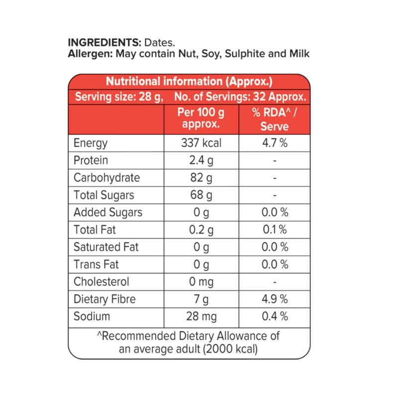 Del Monte Royal Arabian Dates 900 G |Premium Khalas| Source Of Dietary Fibre | Natural And Sweet| Dried Fruit | Healthy Snack - Image 2