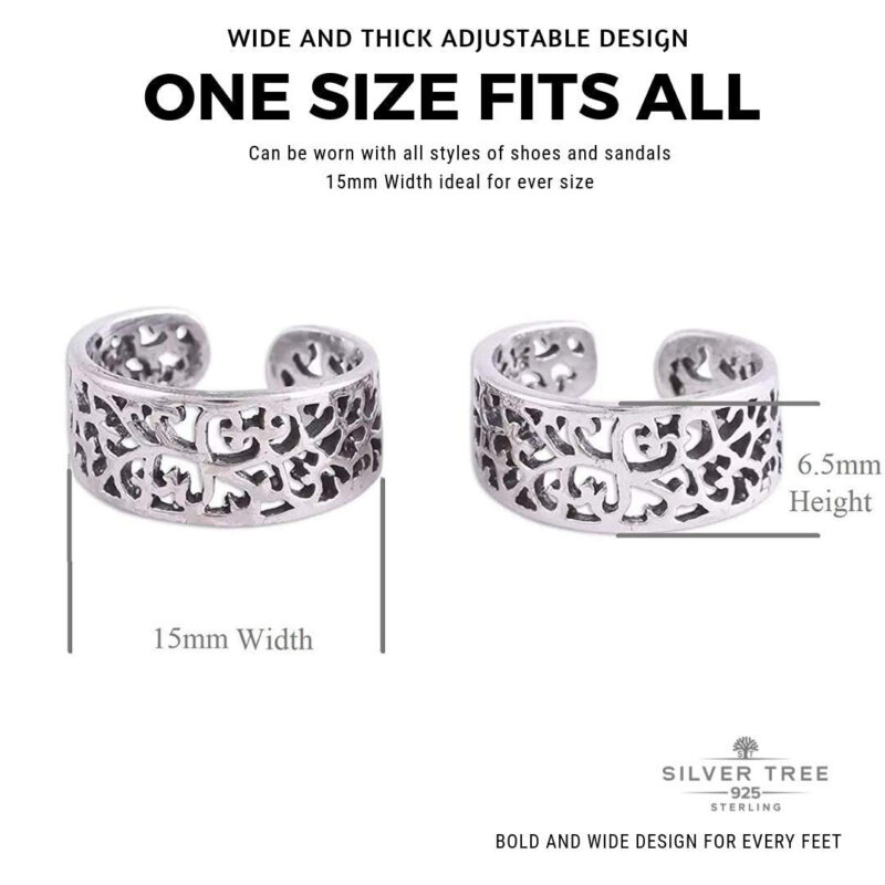 Silver Tree 925 Floral Adjustable Toe Rings for Women & Girls | Pair of Pure Sterling Silver Bichiya Jodvi Jewelry | 925 Silver Everyday Wear (ST727) - Image 5