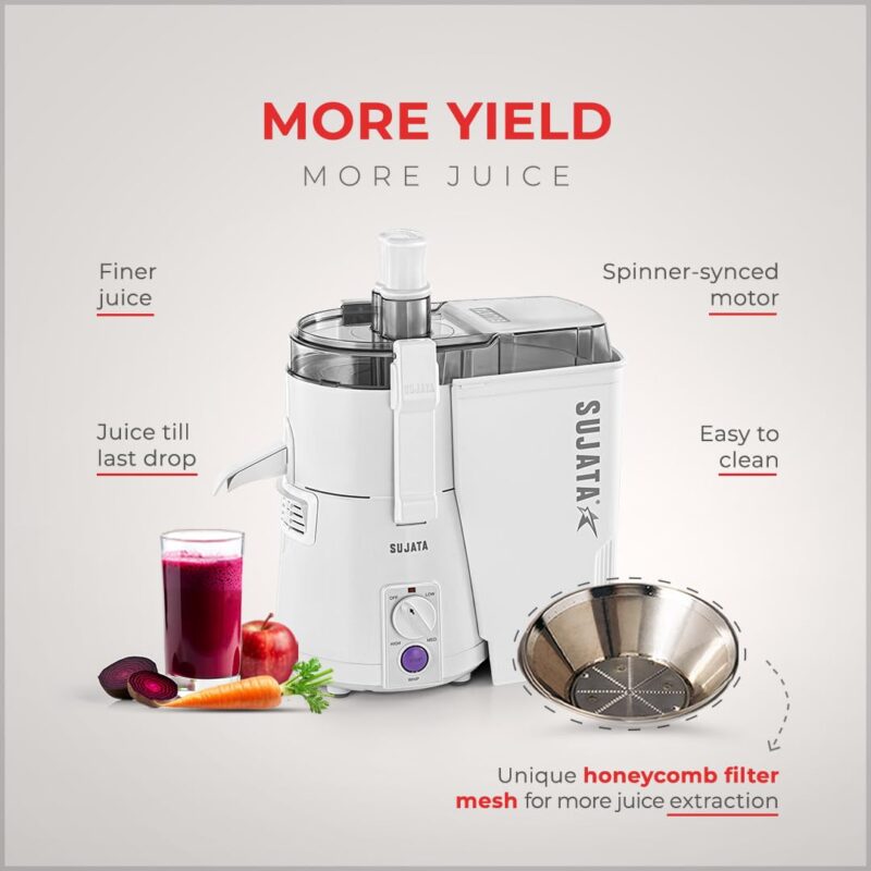 Sujata Powermatic Maxima Juicer Mixer Grinder|900 Watts Double Ball Bearing Motor|22000 RPM|Non-Stop 90 Mins Running|3 Jars including 1750ml Blender, 1000ml Grinder, 500ml Chutney Jar| (White) - Image 4