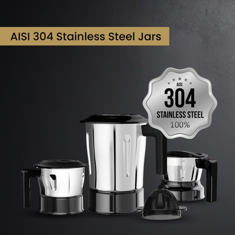 Ultra Choice Pro Mixer Grinder, Fast & Heavy-Duty 1000W, 3 SS Jars - Black - Image 6