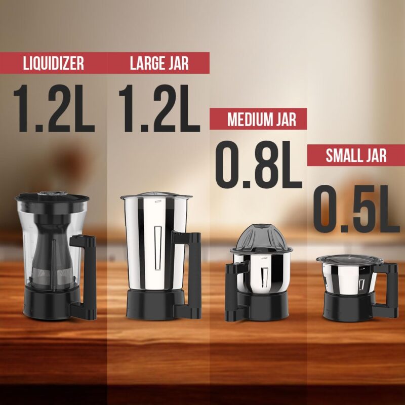 Ultra Topp+ Liquidizer Mixer Grinder - Candy Red | Fast and Heavy-Duty Grinding - 750W Motor with 5 Years Warranty | AISI 304 Food-Grade 4 SS Jar - ABS Body, Liquidizer with Filter 1.2L - Image 2