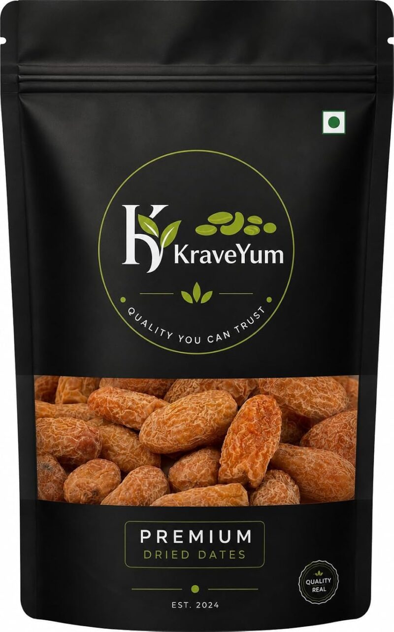 KRAVEYUM Dried Dates 200gm | Premium Khajur, Khajoor,Pila Chuara | Yellow Dry Dates | Pili Kharak | Peela Sukha Khajoor| Dry Fruits | Healthy Snacks | Pouch Pack