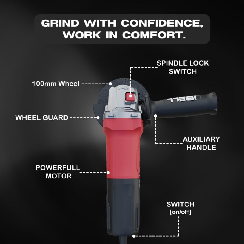 IBELL Angle Grinder AG10-68 | 680W Heavy Duty | Copper Armature | 100mm/4" Disc Dia | 11000 RPM | With Grinding Wheel & Guard | Perfect for Grinding, Cutting & Polishing-6 Months Warranty - Image 3