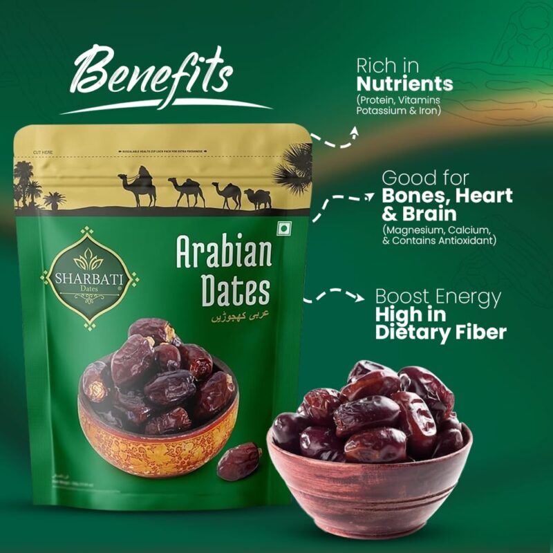 SHARBATI DATES Premium Arabian Dates 500Gm With High In Fibre & Rich Source Of Iron|Gluten Free|No Preservatives|100% Vegan|Wet Khajoor|Khajur|Date Fruits - Fresh - Image 3