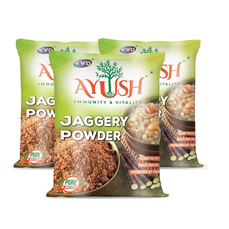 VVD Ayush natural jaggery powder organic | organic jaggery powder 500gm (Pack of 3) | Nattu Sakkarai | Country Brown Sugar | Healthy alternate for Brown sugar, White sugar