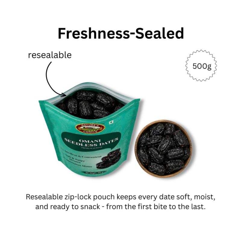 Nature's Choice Omani Seedless Dates 500g | Khajoor/Khajur | Soft Khejur - Image 4