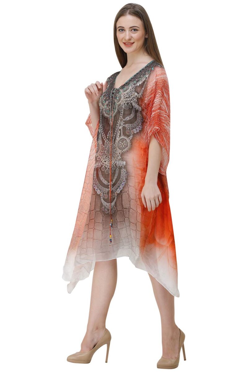 CURVSHAPE Short Orange Digital Printed Colorful Kaftans | Crepe Kaftan | Vacation Wear | Beach Wear | Coverups | Kaftan Dress | for Women | Free Size [M-3XL] - Image 5