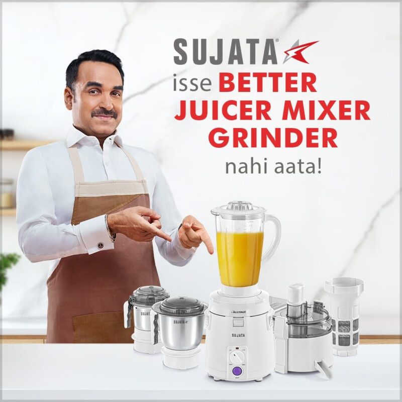 Sujata Multimix Juicer Mixer Grinder|900 Watts Double Ball Bearing Motor|22000 RPM|Non-Stop 90 Mins Running|3 Jars including 1750ml Blender with Coconut Milk Extractor,1000ml, 500ml Jar| (White) - Image 8