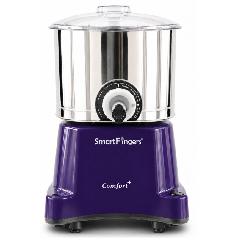 SmartFingers Comfort + Table Top Wet Grinder 230V, 3 Liter, Violet with Coconut Scrapper & Atta Kneader Attachment | Hands-Free Batter Dispenser | Top Wiper, 220W Motor | 5 Years Warranty | ABS